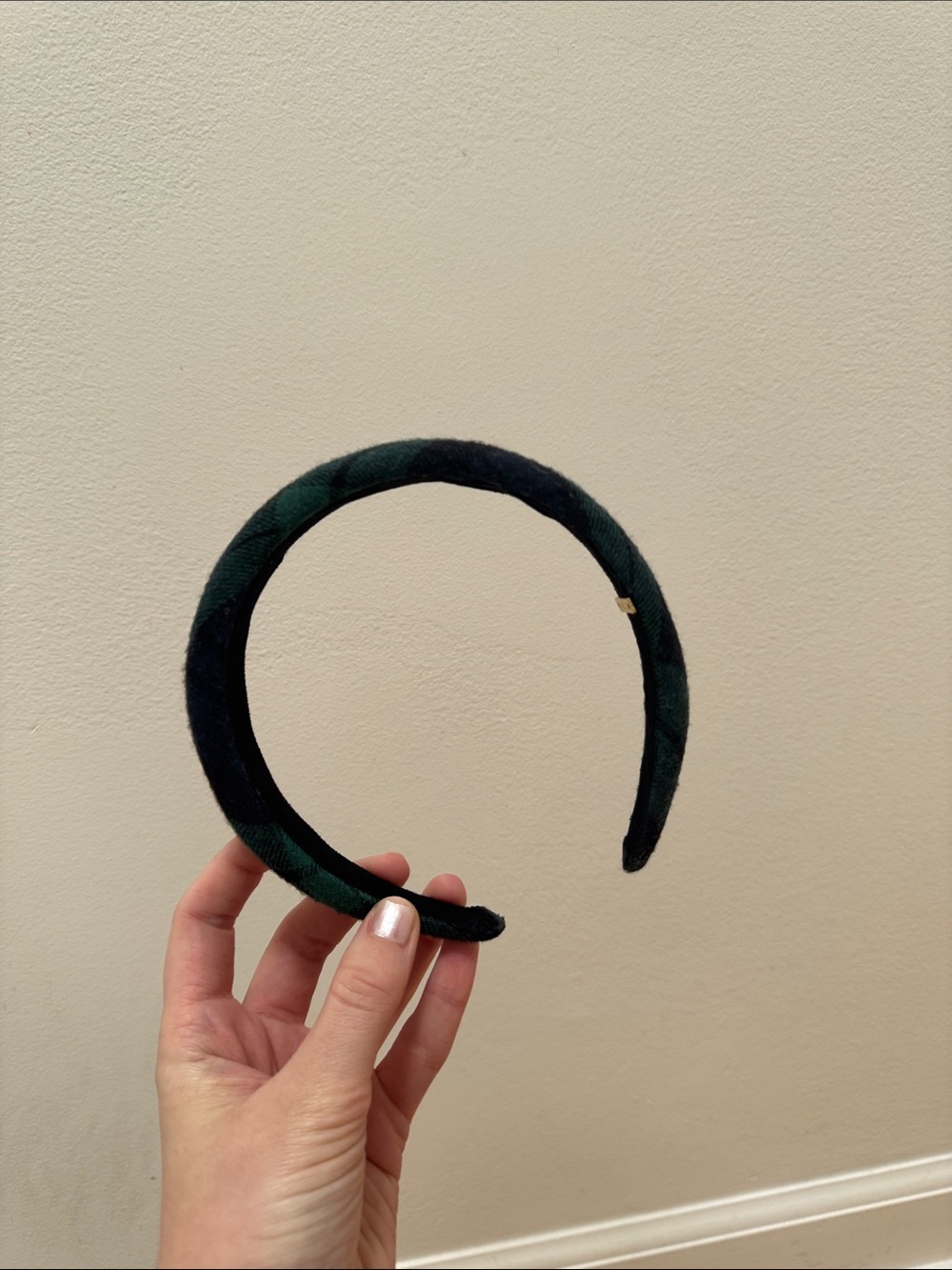 BaubleBar Quilted Headband in Black and Dark Green Plaid